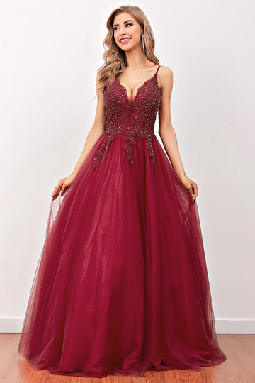 Bourgogne Beaded Lang Prom Dress